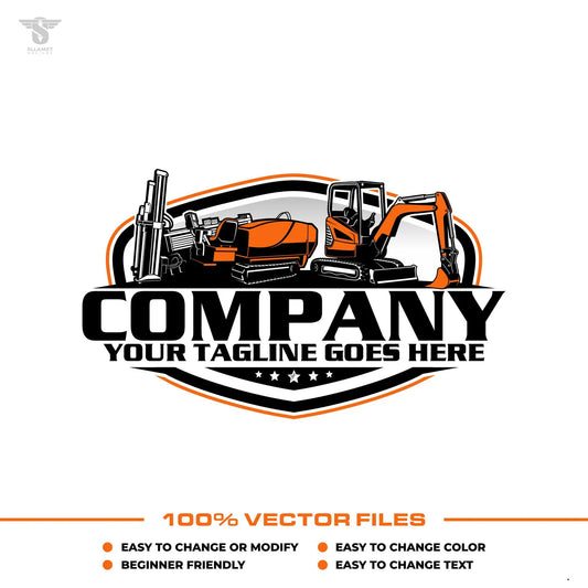 Mini excavator drilling rig logo template for construction in SVG AI EPS PNG editable vector format
