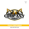 Mini excavator logo template for compact digging construction in SVG AI EPS PNG editable vector format
