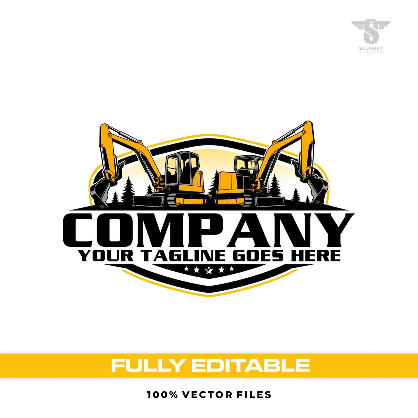 Mini excavator logo template for compact digging construction in SVG AI EPS PNG editable vector format
