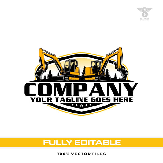 Mini excavator logo template for compact digging construction in SVG AI EPS PNG editable vector format