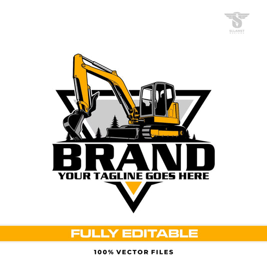 Mini excavator logo template for compact digging construction in SVG AI EPS PNG editable vector format