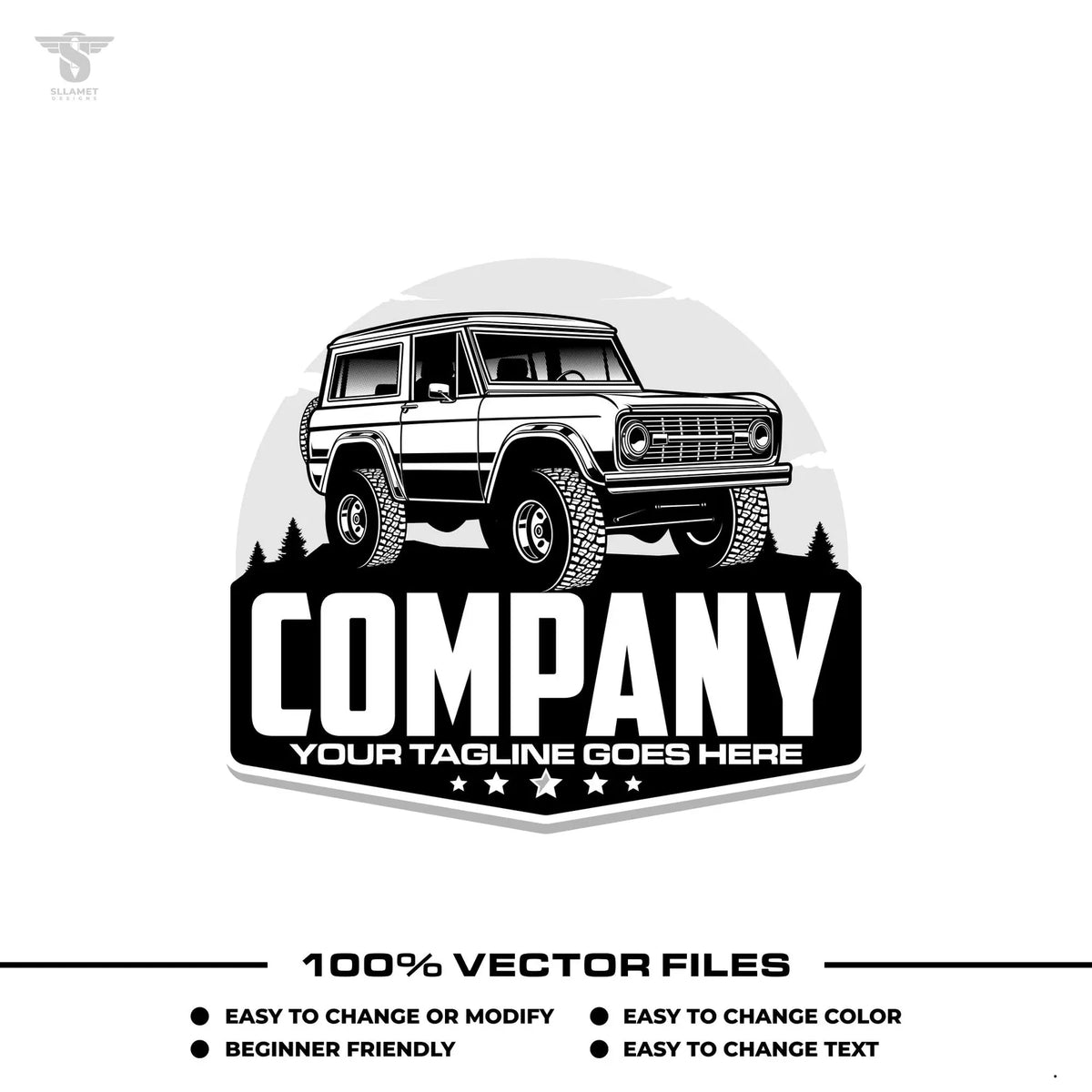 Off-road SUV logo template with vintage 4x4 badge adventure design in SVG AI EPS PNG editable vector format