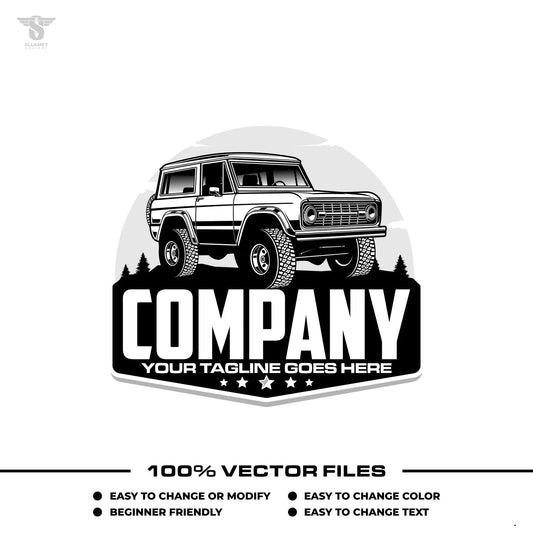 Off-road SUV logo template with vintage 4x4 badge adventure design in SVG AI EPS PNG editable vector format