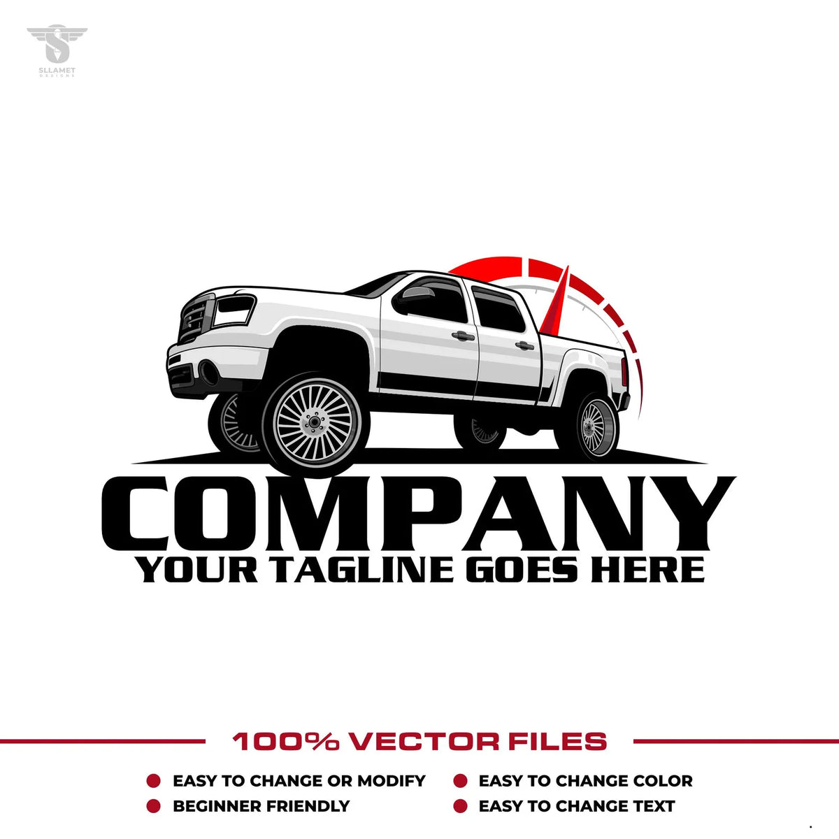 Pickup speedometer logo template with automotive gauge racing design in SVG AI EPS editable vector format