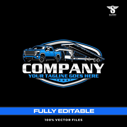 Pickup and tilt trailer logo template for equipment transport in SVG AI EPS PNG editable vector format