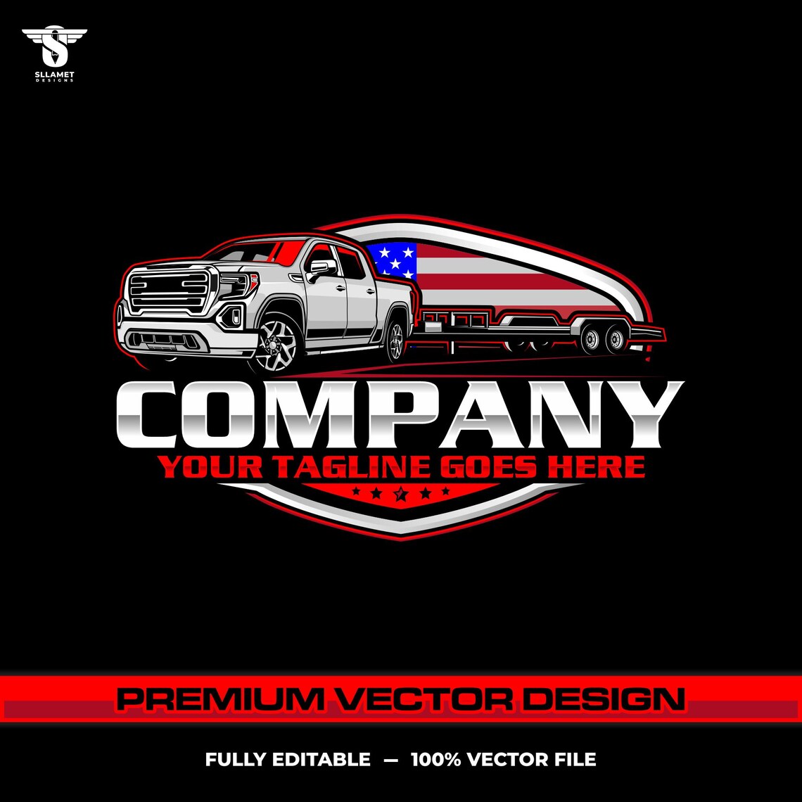 American pickup trailer logo template for bumper pull hotshot trucking in SVG AI EPS PNG editable vector format