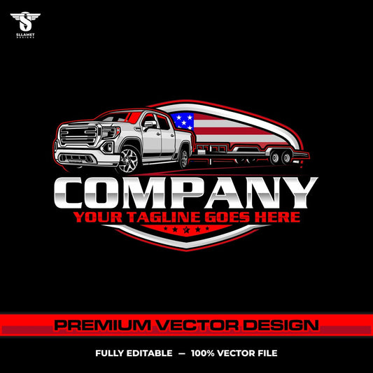 American pickup trailer logo template for bumper pull hotshot trucking in SVG AI EPS PNG editable vector format