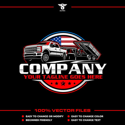 American pickup truck and dump roll off trailer logo template in SVG AI EPS editable vector format