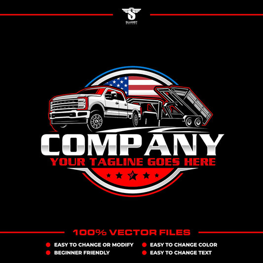 American pickup truck and dump roll off trailer logo template in SVG AI EPS editable vector format
