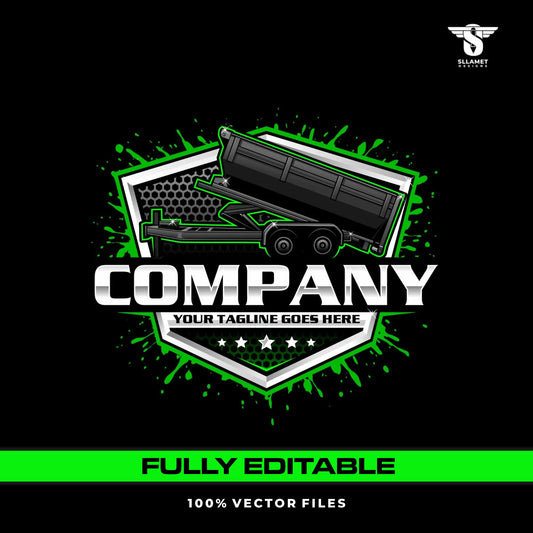 Roll-off dump trailer logo template for waste management transport in SVG AI EPS PNG editable vector format