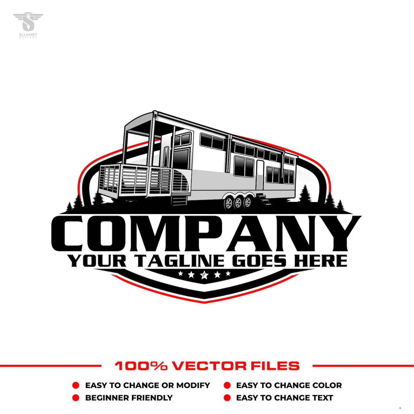 Park model RV logo template for destination trailer company in SVG AI EPS PNG editable vector format