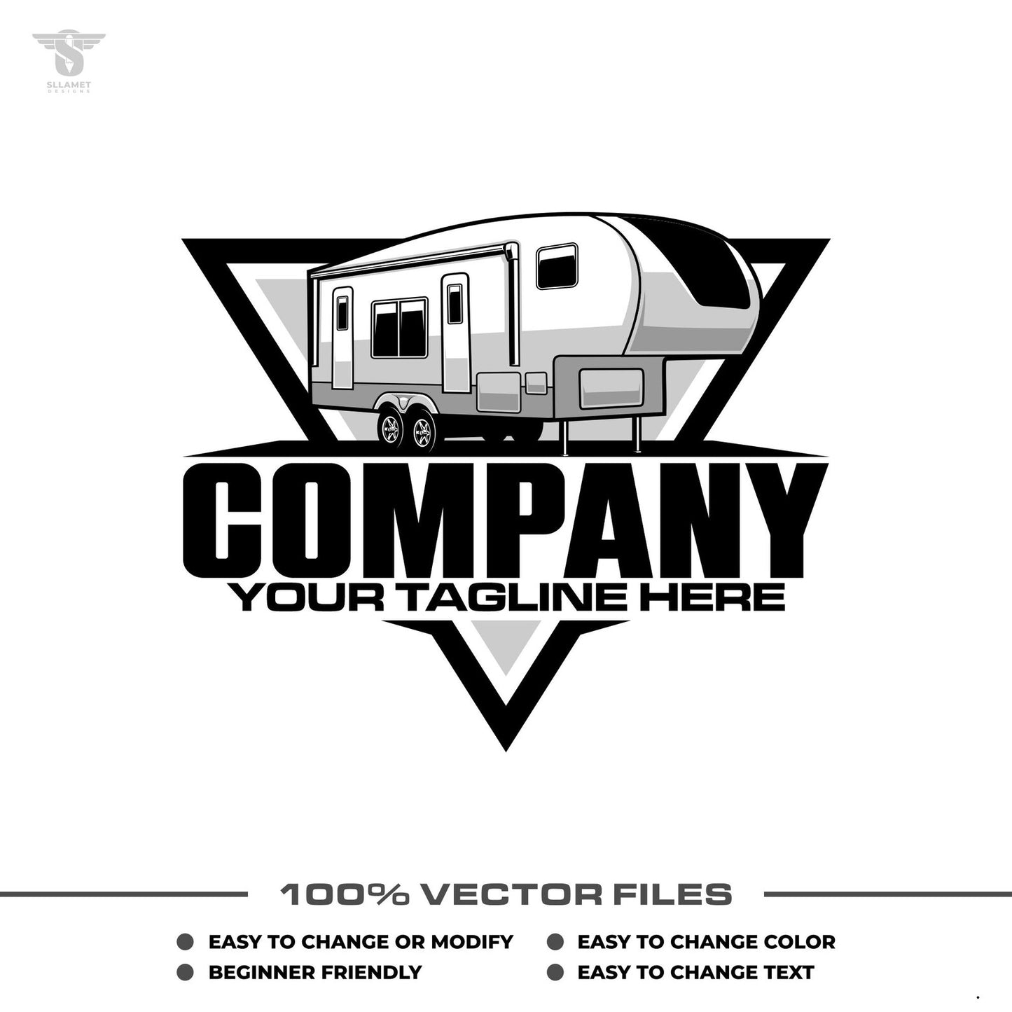 Fifth wheel logo template for camper RV dealer business in SVG AI EPS PNG editable vector format