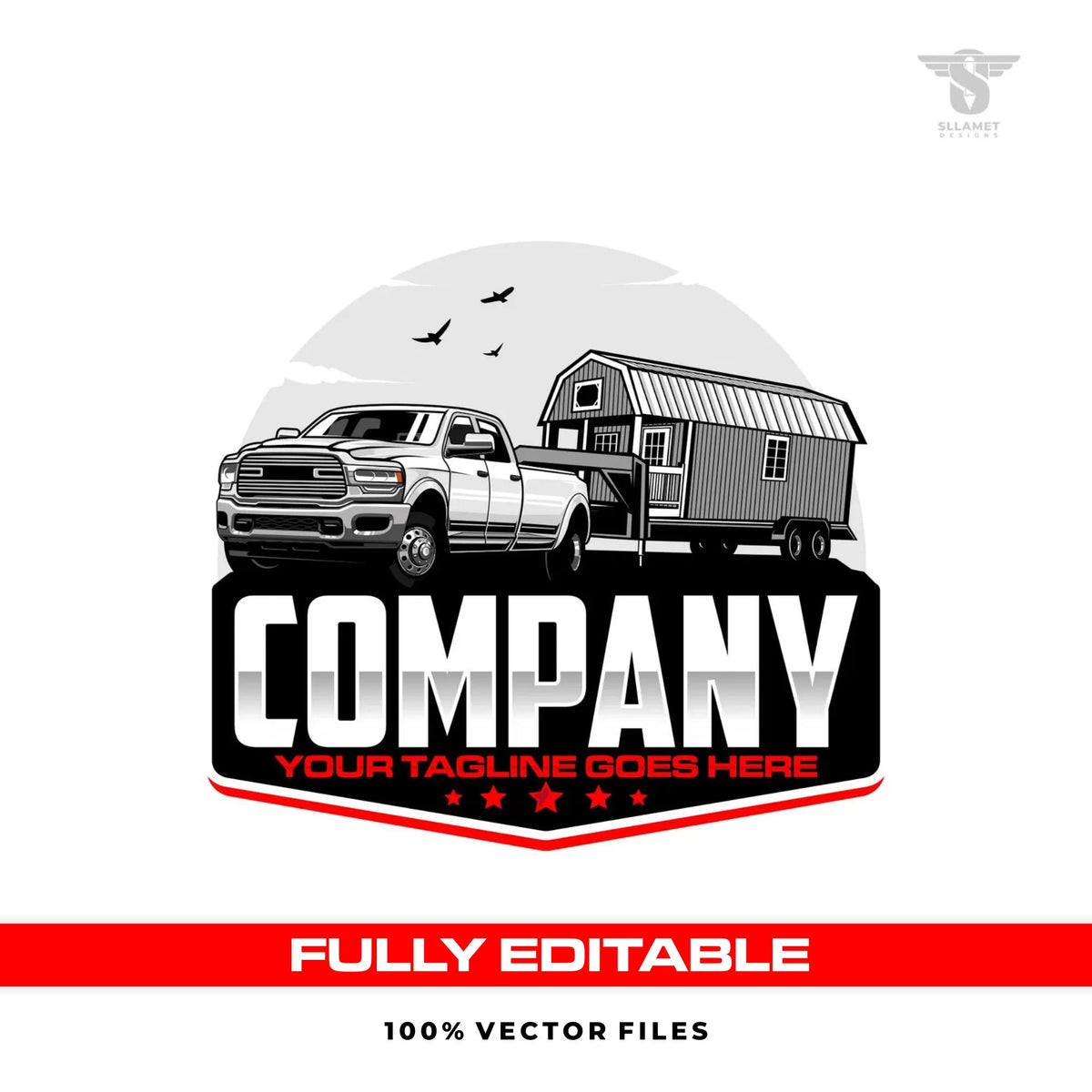 Shed hauler logo template for tiny house barn delivery in SVG AI EPS PNG editable vector format