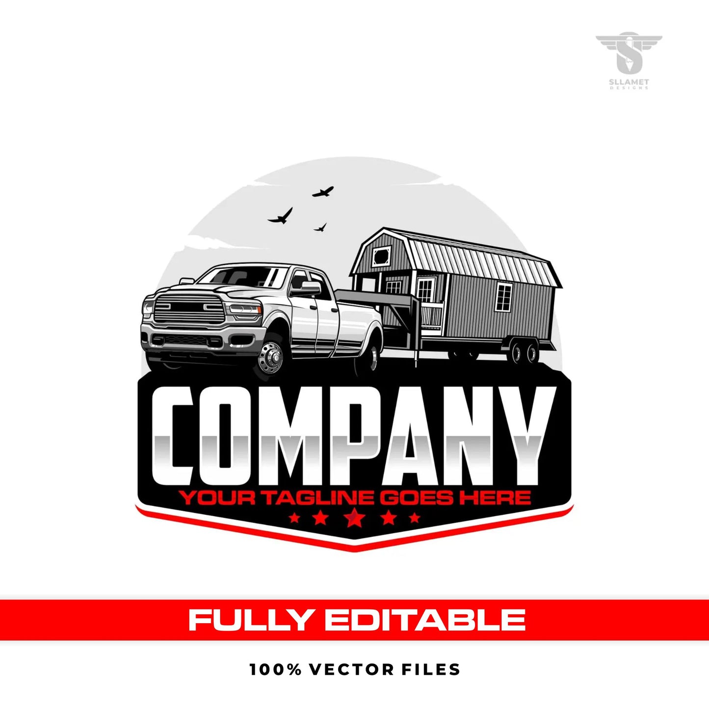 Shed hauler logo template for tiny house barn delivery in SVG AI EPS PNG editable vector format