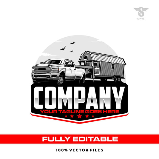 Shed hauler logo template for tiny house barn delivery in SVG AI EPS PNG editable vector format