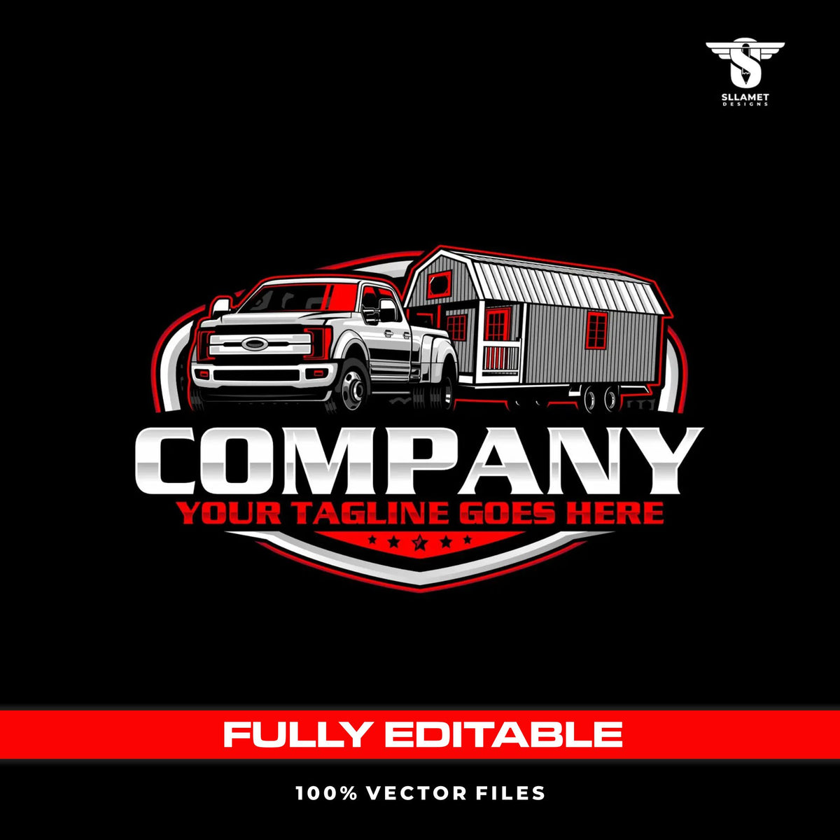 Shed hauler logo template for tiny house barn delivery in SVG AI EPS PNG editable vector format