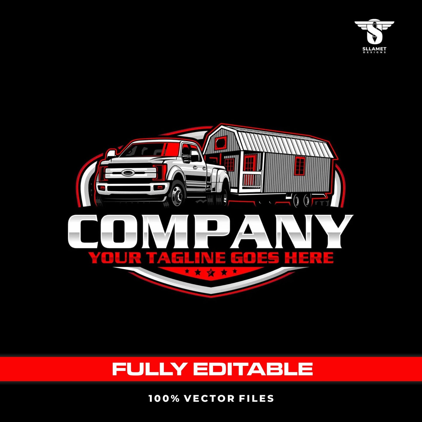 Shed hauler logo template for tiny house barn delivery in SVG AI EPS PNG editable vector format