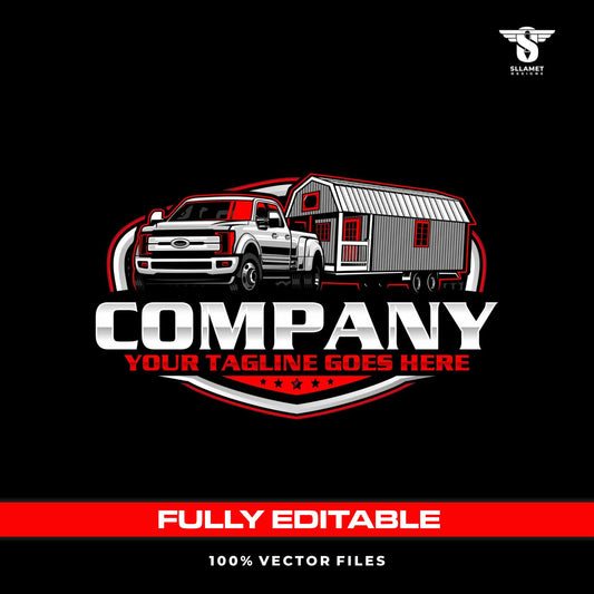 Shed hauler logo template for tiny house barn delivery in SVG AI EPS PNG editable vector format