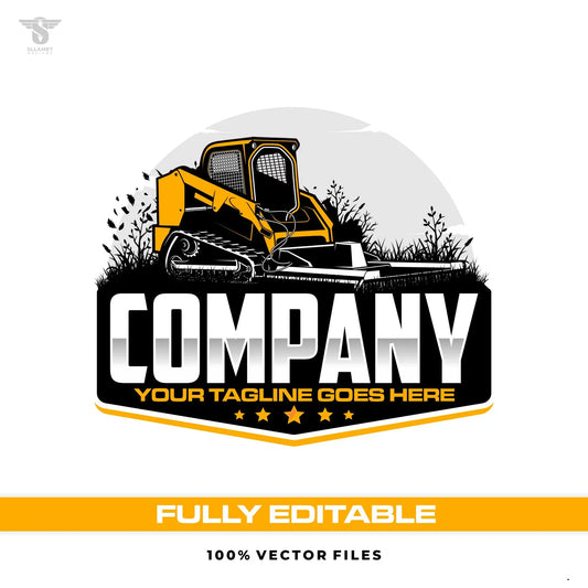 Skid steer brush cutting logo template for forestry and land clearing services in SVG AI EPS editable vector format