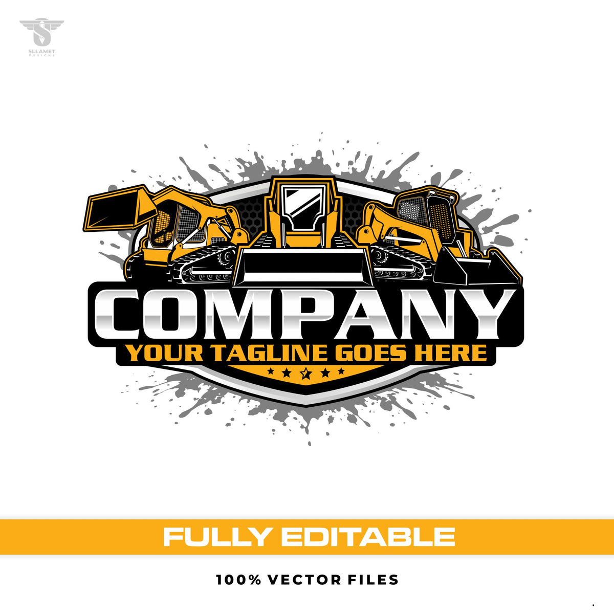 Skid steer fleet logo template for compact track loader branding in SVG AI EPS PNG editable vector format