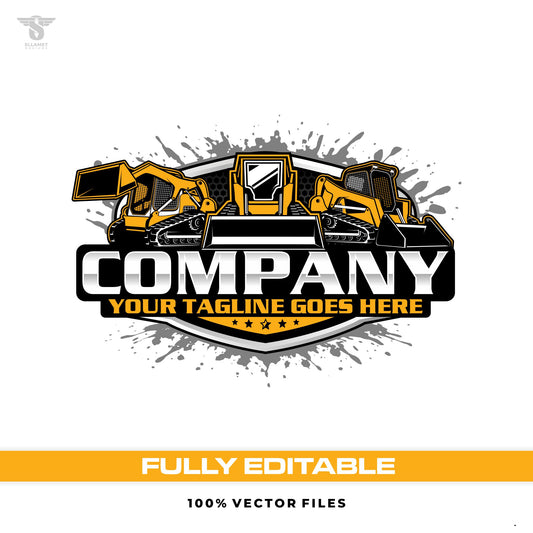 Skid steer fleet logo template for compact track loader branding in SVG AI EPS PNG editable vector format