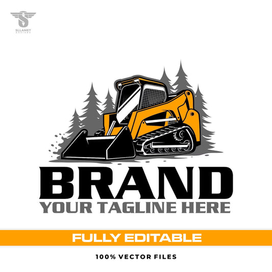 Skid steer logo template for forestry and land clearing in SVG AI EPS PNG editable vector format