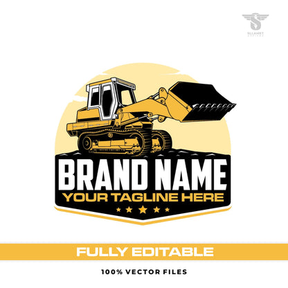 Compact track loader logo template with skid steer construction design in SVG AI EPS PNG editable vector format