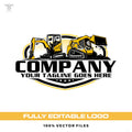 Skid steer mini excavator logo template for construction excavation contractor in SVG AI EPS PNG editable vector format