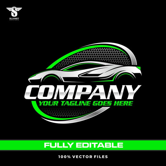 Sports car logo template for automotive garage speed performance branding in SVG AI EPS PNG editable vector format