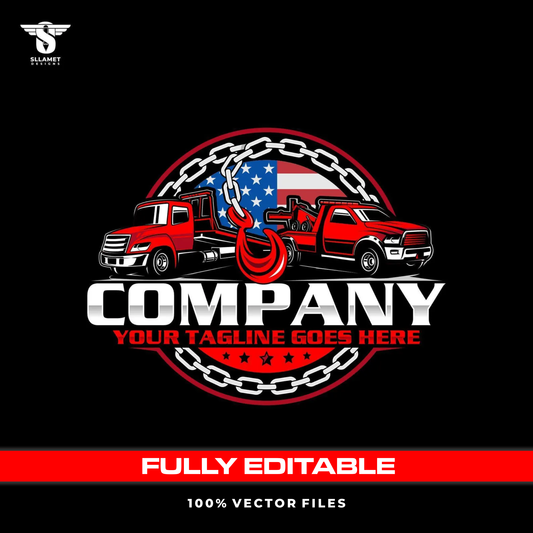 American towing logo template for car recovery roadside service in SVG AI EPS PNG editable vector format