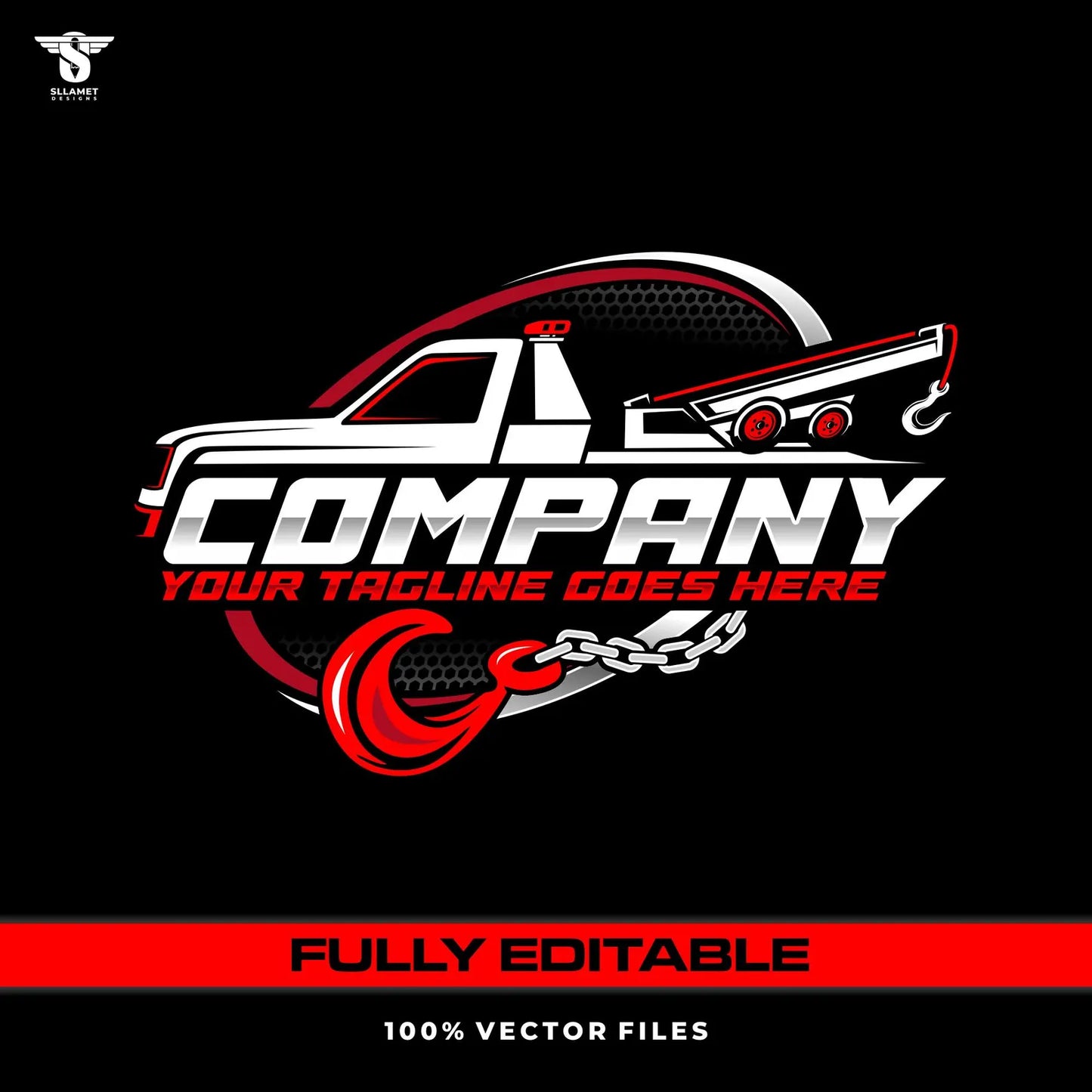 Tow truck logo template with towing chain design in SVG AI EPS PNG editable vector format