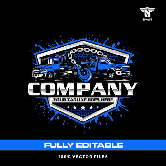 Towing truck logo template for roadside assistance and recovery in SVG AI EPS PNG editable vector format