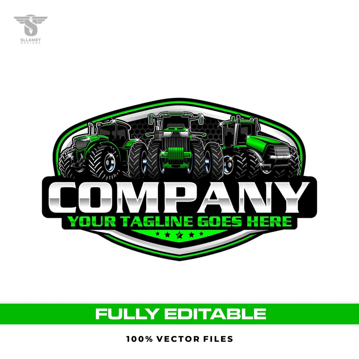 Tractor fleet logo template for farm company and agriculture equipment in SVG AI EPS PNG editable vector format