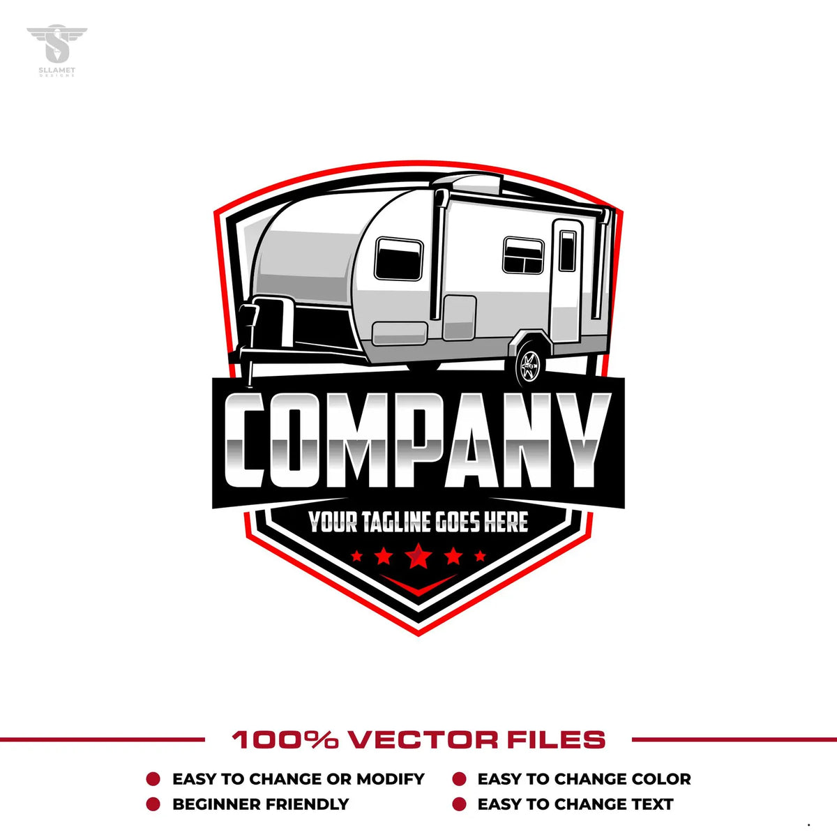 Travel trailer logo template for RV camper rental in SVG AI EPS PNG editable vector format