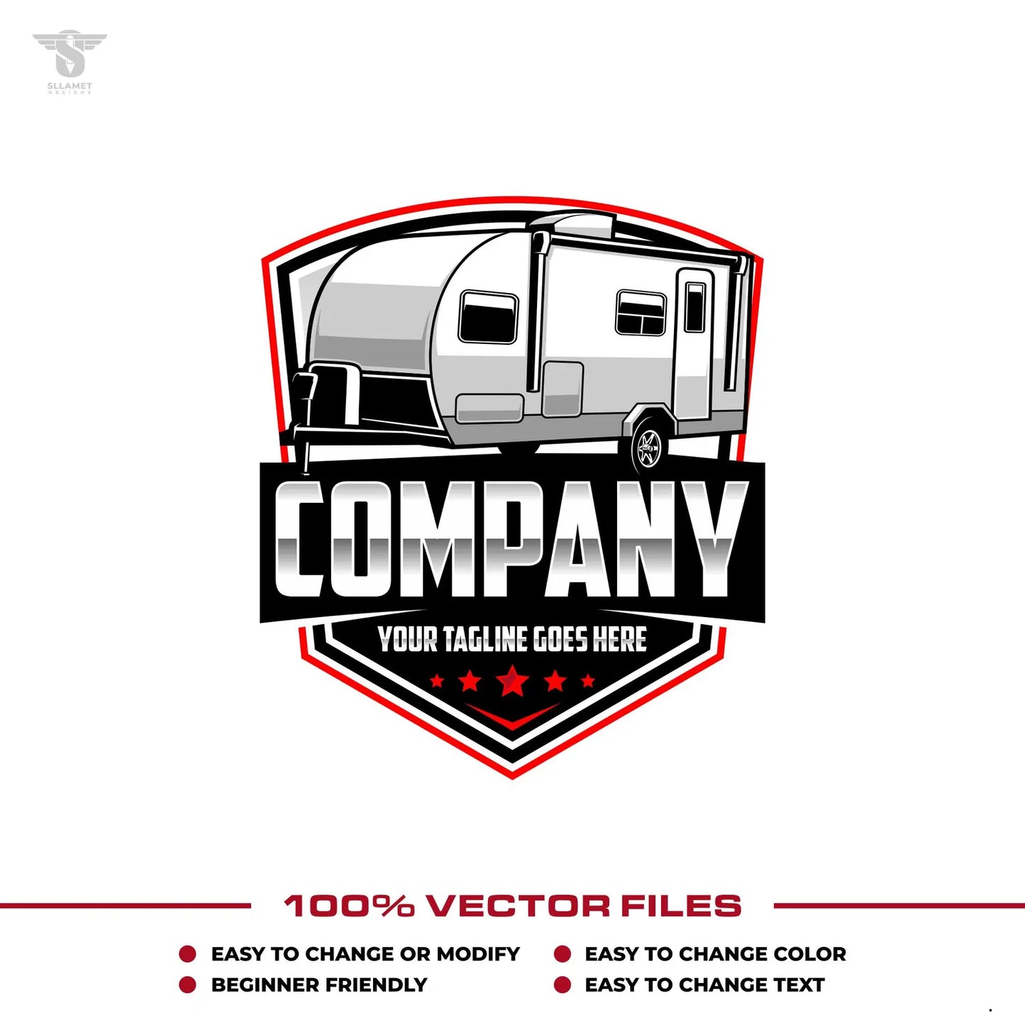 Travel trailer logo template for RV camper rental in SVG AI EPS PNG editable vector format