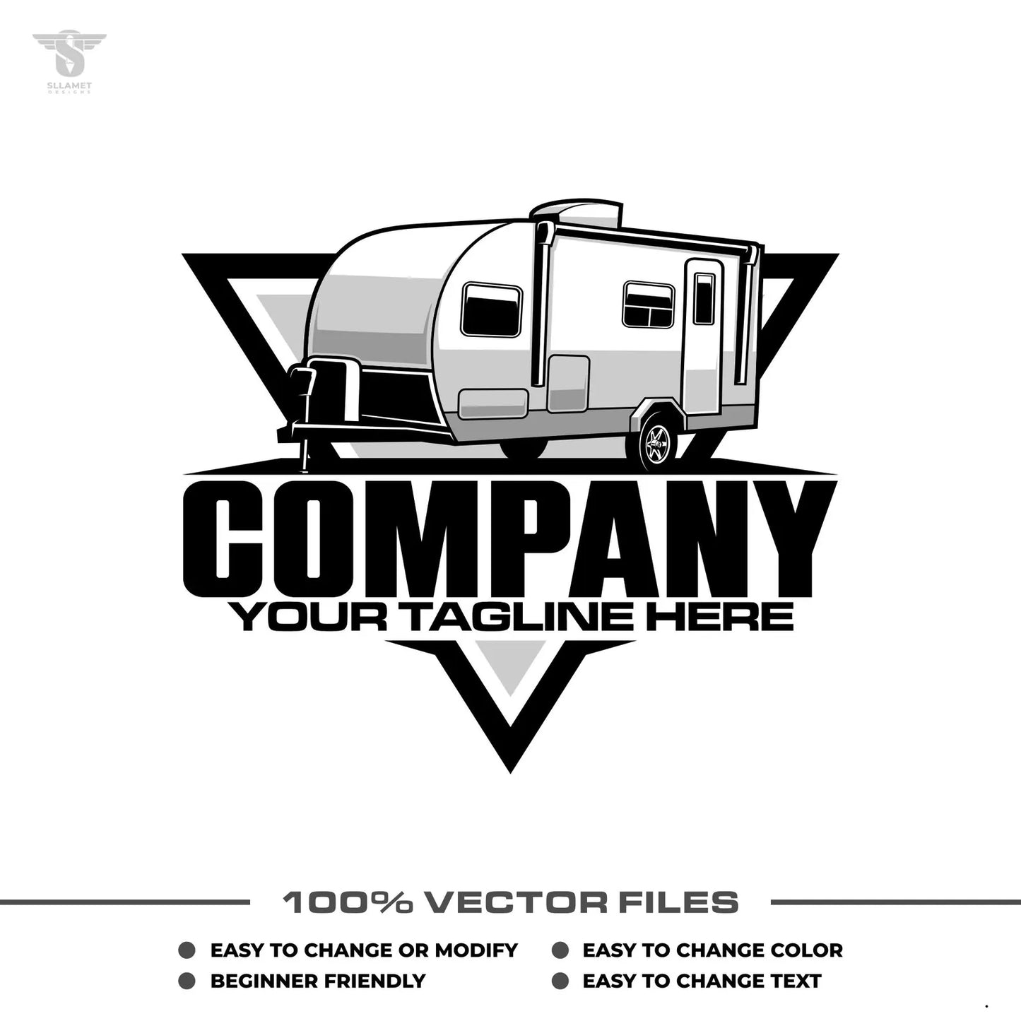 Travel trailer logo template for RV camper rental in SVG AI EPS PNG editable vector format