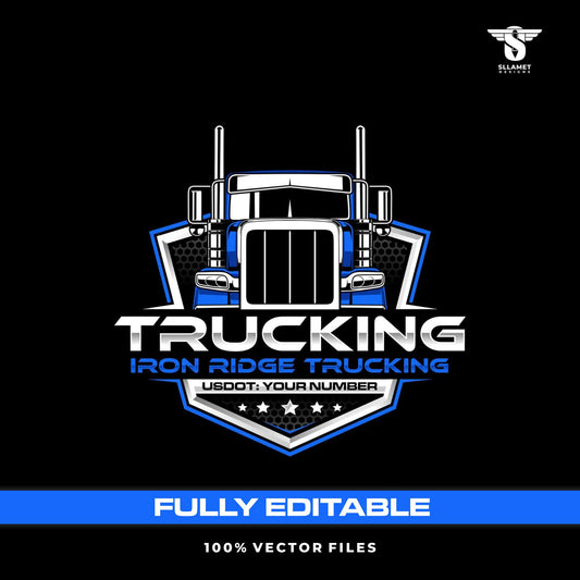Trucking company logo template for freight transport logistics in SVG AI EPS PNG editable vector format