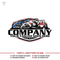 USA compact equipment logo template with skid steer mulcher and mini excavator in SVG AI EPS PNG editable vector format