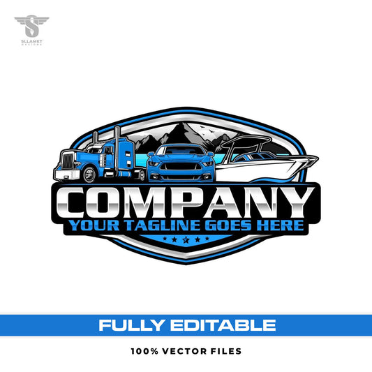Vehicle rental logo template for truck and boat transport in SVG AI EPS PNG editable vector format