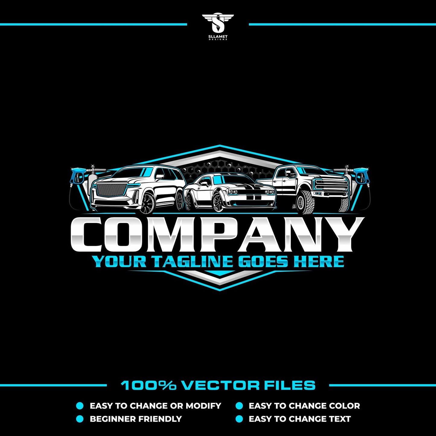 Vehicle wash logo template for car cleaning and detailing service in SVG AI EPS editable vector format