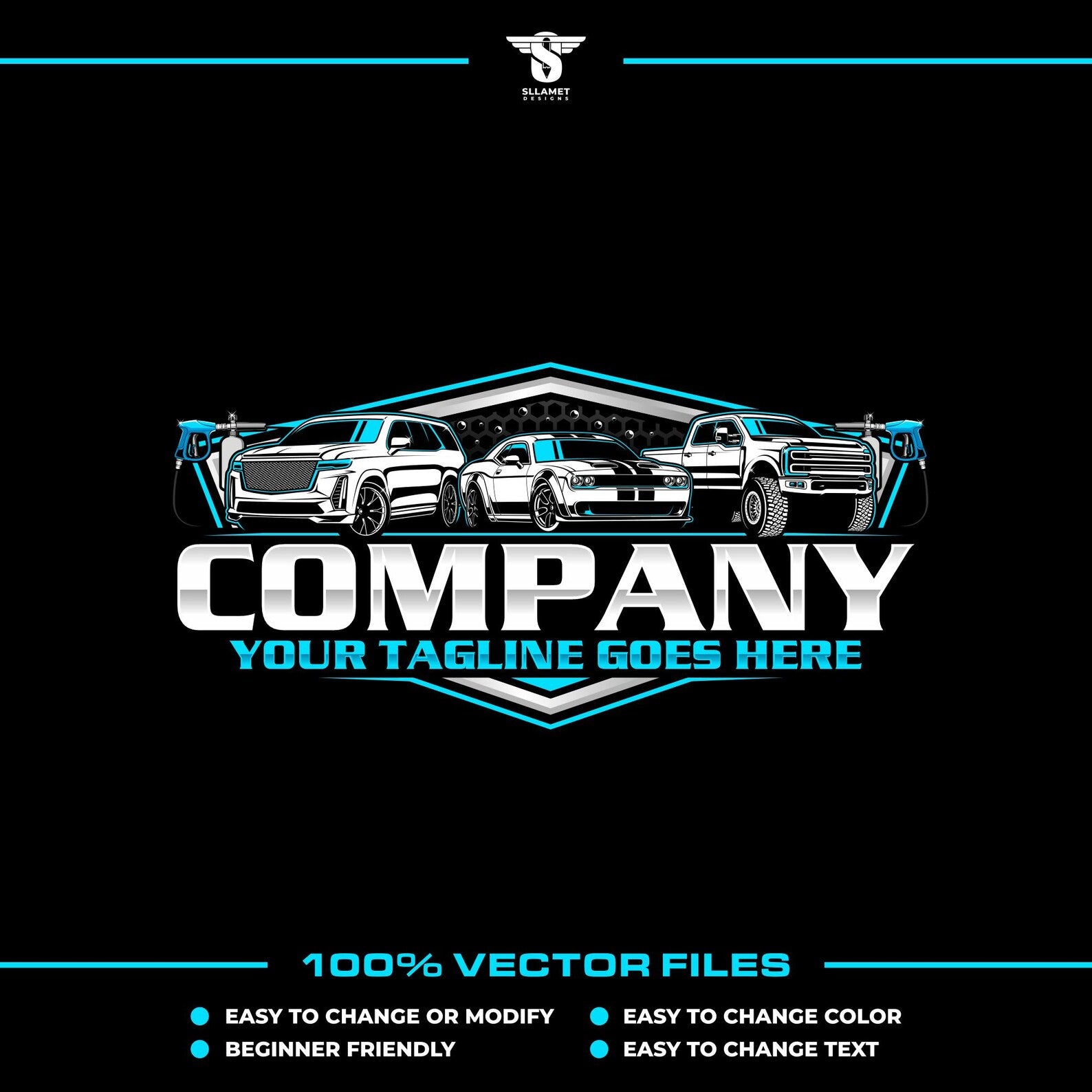 Vehicle wash logo template for car cleaning and detailing service in SVG AI EPS editable vector format