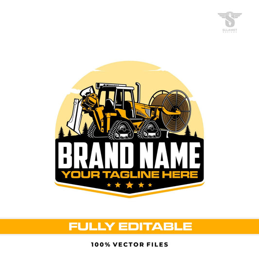 Vibratory cable plow logo template for underground installation and trenching services in SVG AI EPS editable vector format