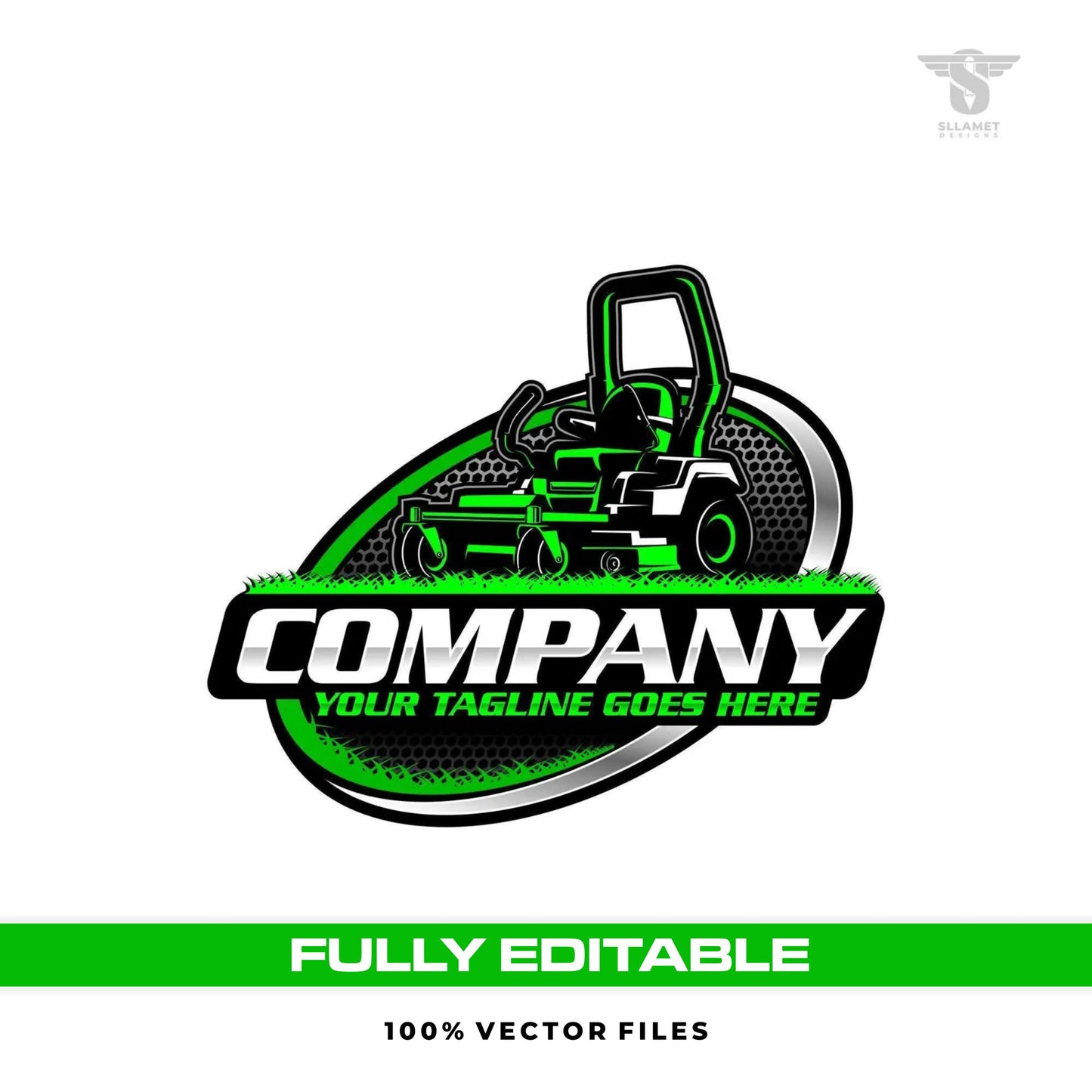 Zero turn mower logo template for lawn care and landscaping service in SVG AI EPS PNG editable vector format